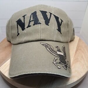 NAVY Baseball Cap Hat Eagle Khaki Green Adjustable Cloth NEW